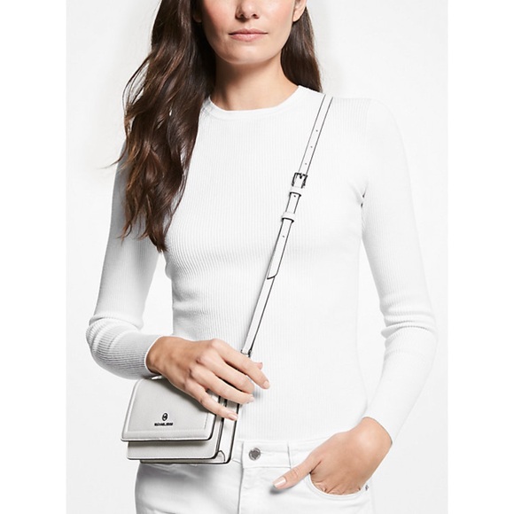 Michael Kors Jet Set Small Pebbled Leather Smartphone Crossbody Bag Optic White - Picture 5 of 10